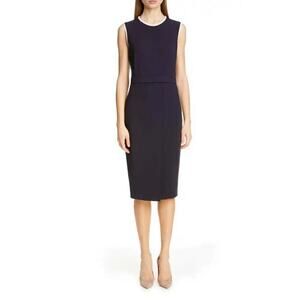 MAX MARA Navy Pink Ivory Sheath Farad Crepe Dress 8